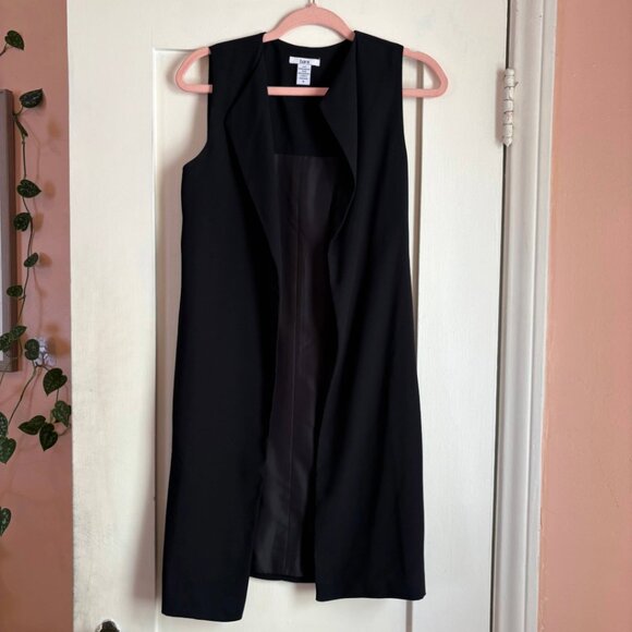 Bar III Black Sleeveless Longline Vest Women’s Small Open Front Duster Layering - Picture 1 of 4